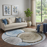 8' Blue Brown And Ivory Faux Bois Washable Round Rug With UV Protection - HomeRoots - Flyclothing LLC