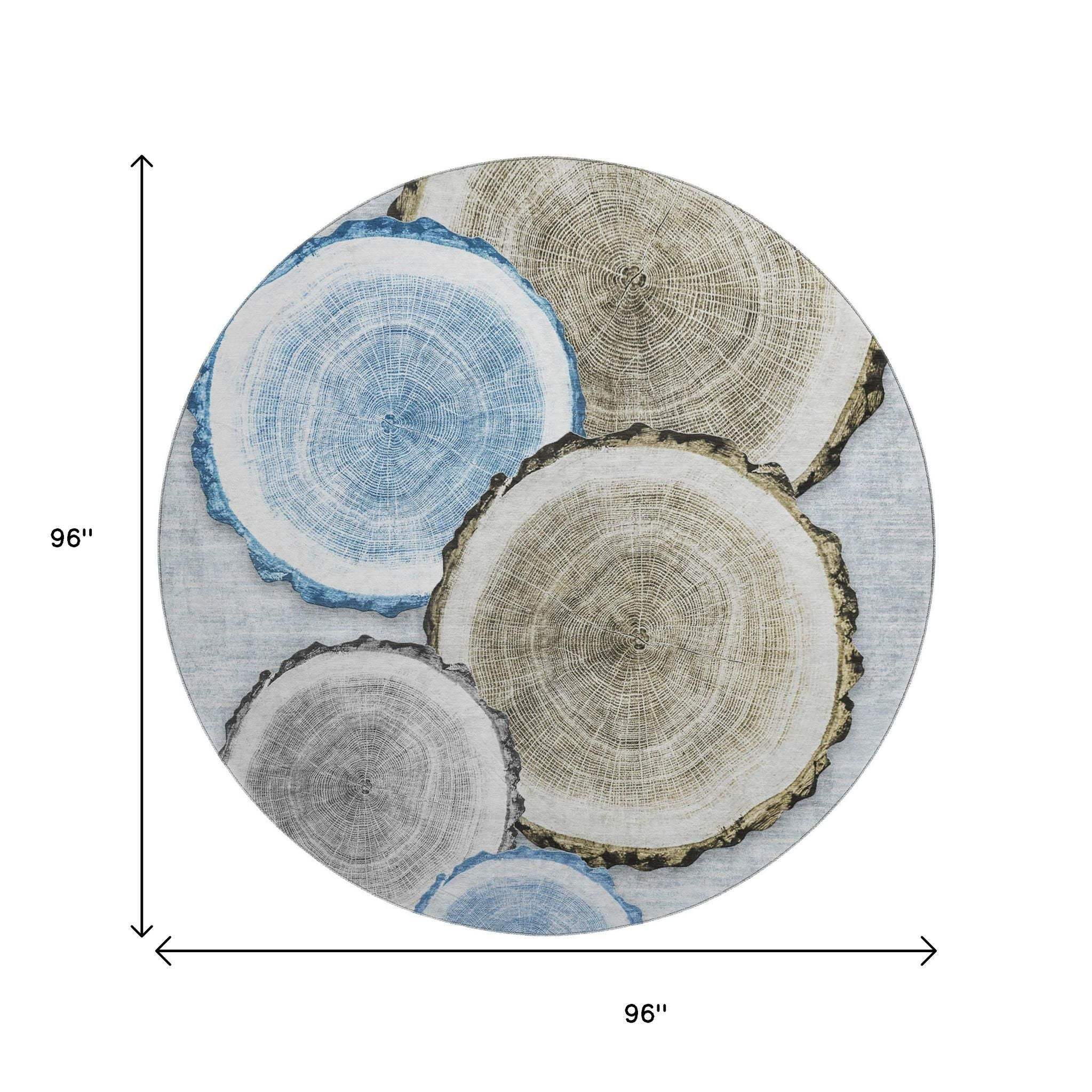 8' Blue Brown And Ivory Faux Bois Washable Round Rug With UV Protection - HomeRoots - Flyclothing LLC