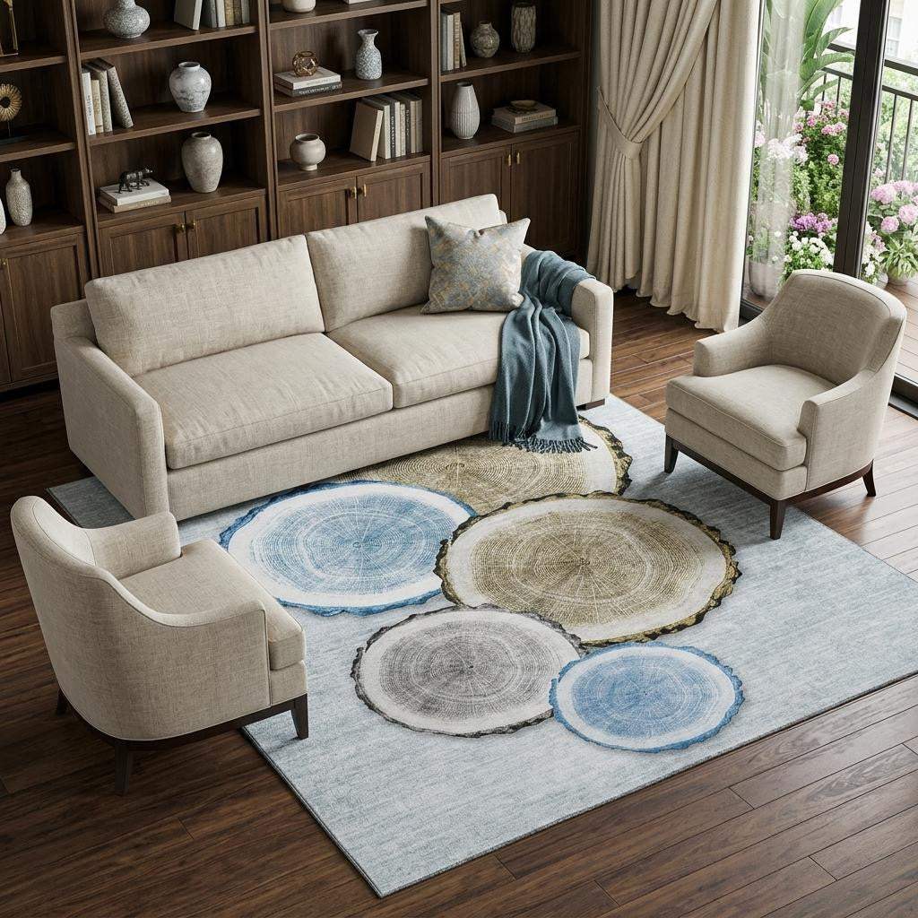 9' X 12' Blue Brown And Ivory Faux Bois Washable Area Rug With UV Protection - HomeRoots - Flyclothing LLC