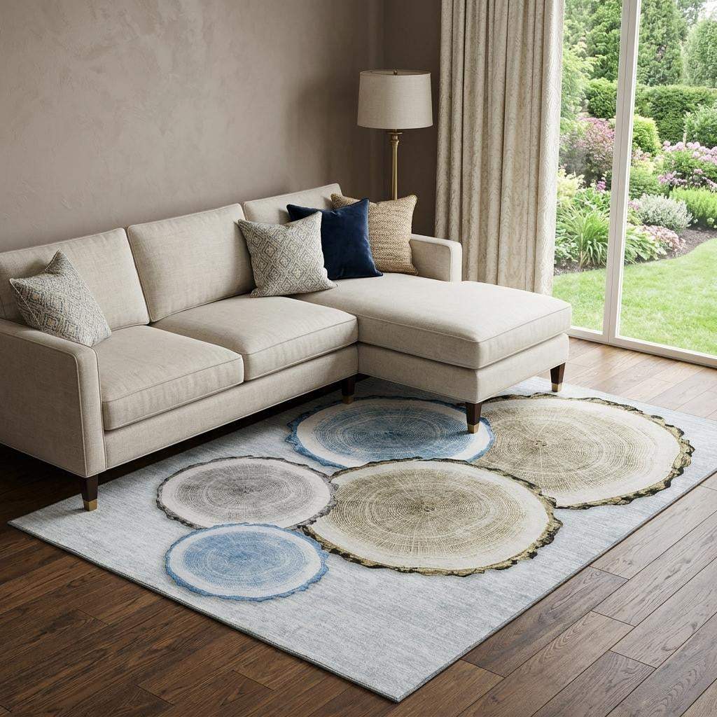 10' X 14' Blue Brown And Ivory Faux Bois Washable Area Rug With UV Protection - HomeRoots - Flyclothing LLC