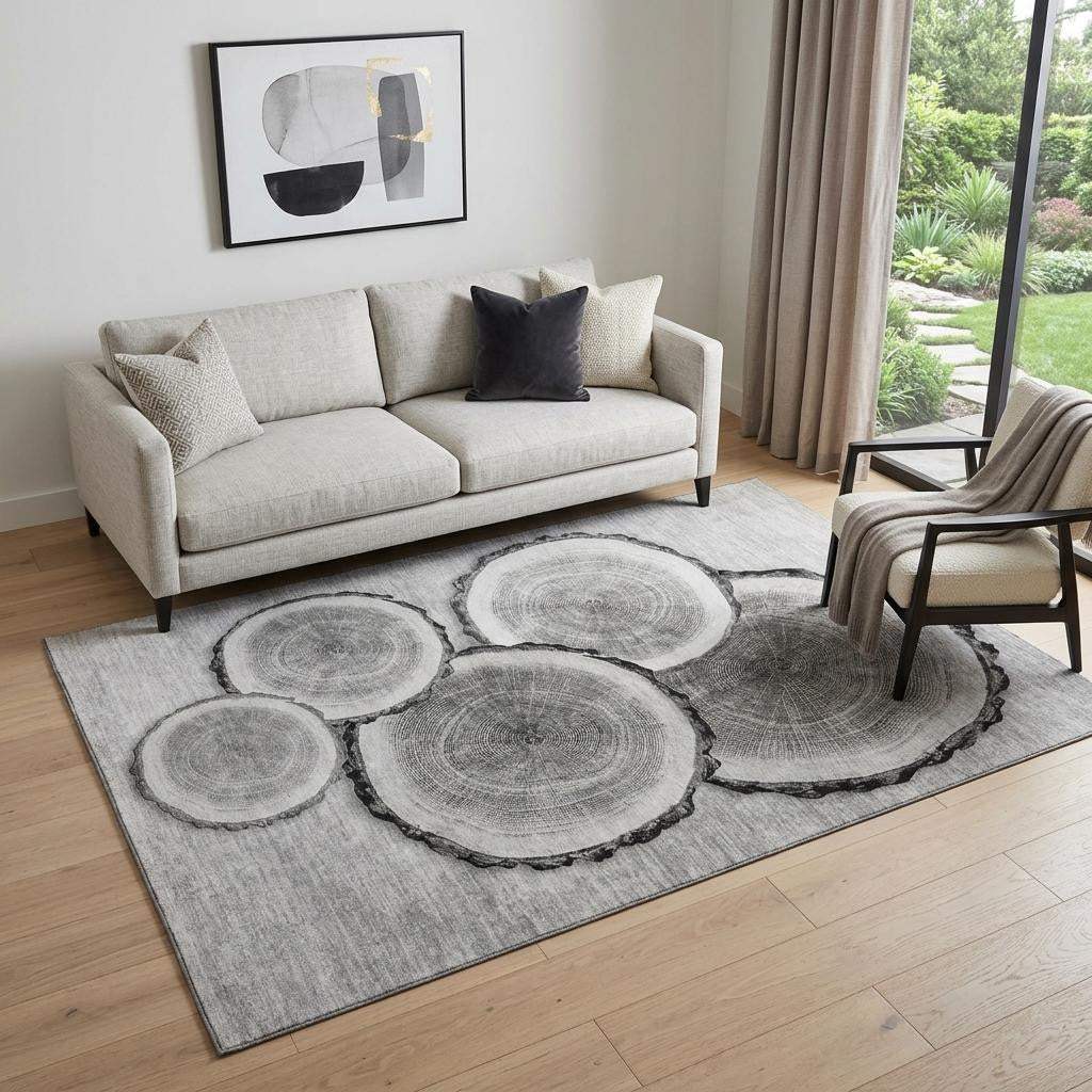 5' X 8' Gray And Ivory Faux Bois Washable Area Rug With UV Protection - HomeRoots - Flyclothing LLC
