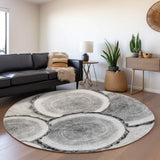 8' Gray And Ivory Faux Bois Washable Round Rug With UV Protection - HomeRoots - Flyclothing LLC