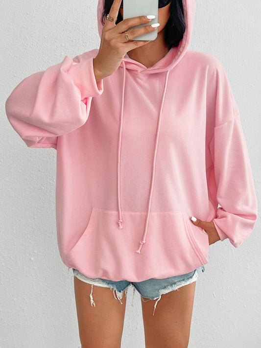 Devine Drawstring Long Sleeve Hoodie - Trendsi