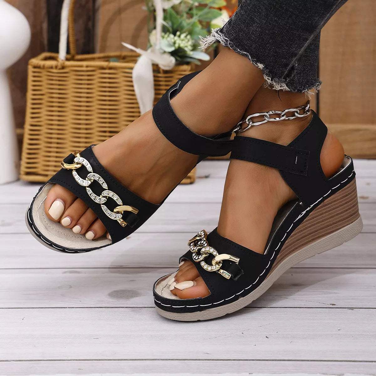 Open Toe Wedge Sandals - Trendsi - Flyclothing LLC