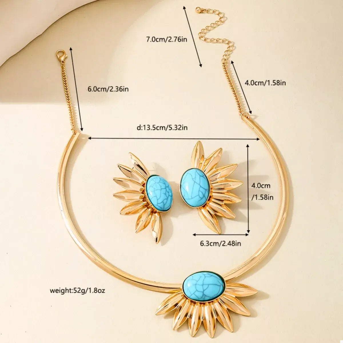 Turquoise Sunflower Necklace and Earrings Jewelry Set - Trendsi - Flyclothing LLC