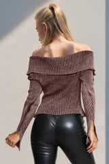 Double Take Ribbed Off-Shoulder Zip Up Long Sleeve Cardigan - Trendsi - Flyclothing LLC