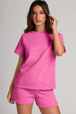 Textured Round Neck T-Shirt and Shorts Set - Trendsi - Flyclothing LLC