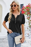 Frill Notched Short Sleeve Blouse - Trendsi
