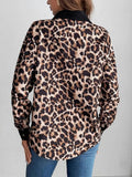 Leopard Collared Neck Button Up Shacket - Trendsi