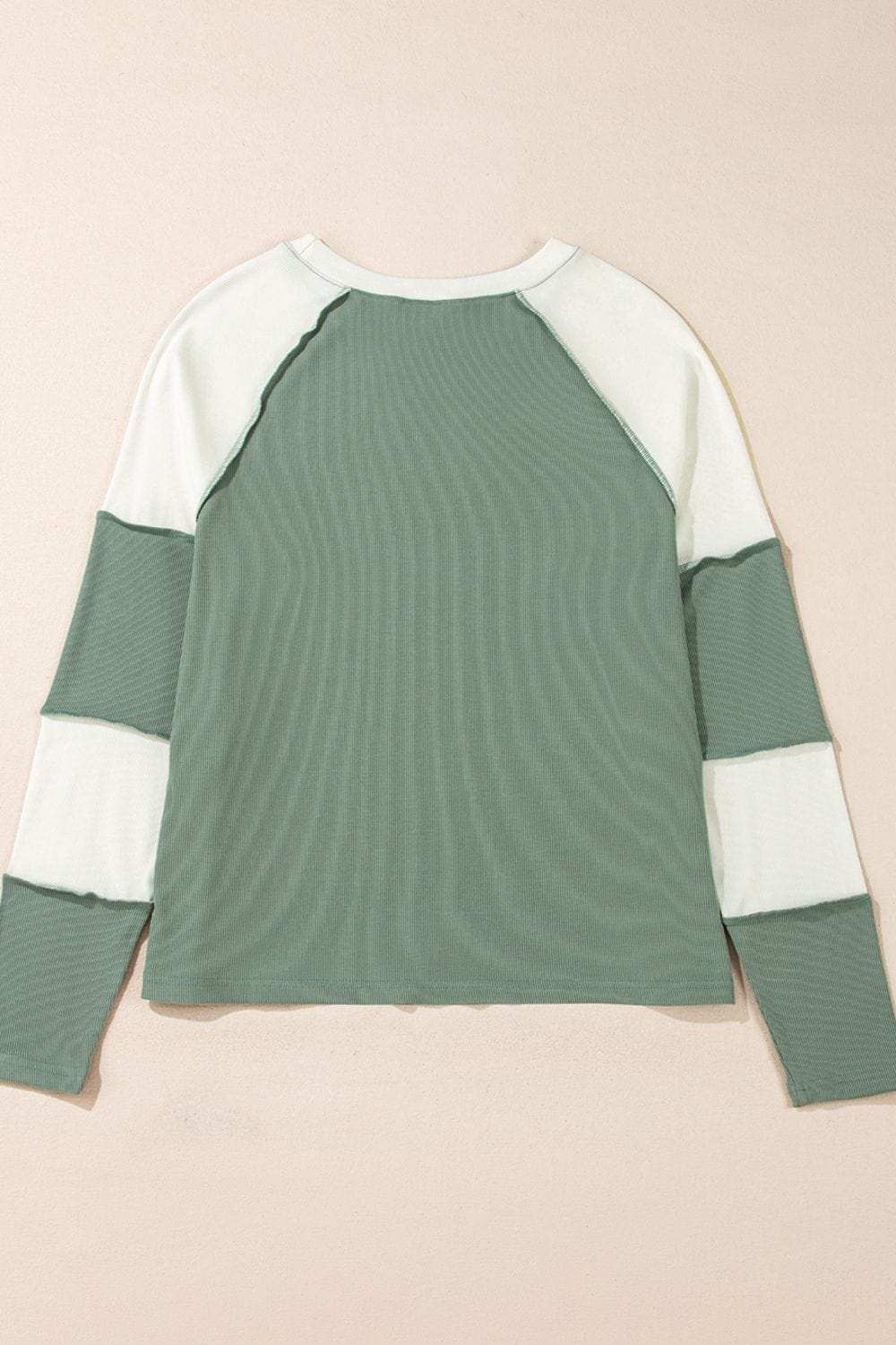 Color Block Round Neck Raglan Sleeve Top - Trendsi - Flyclothing LLC
