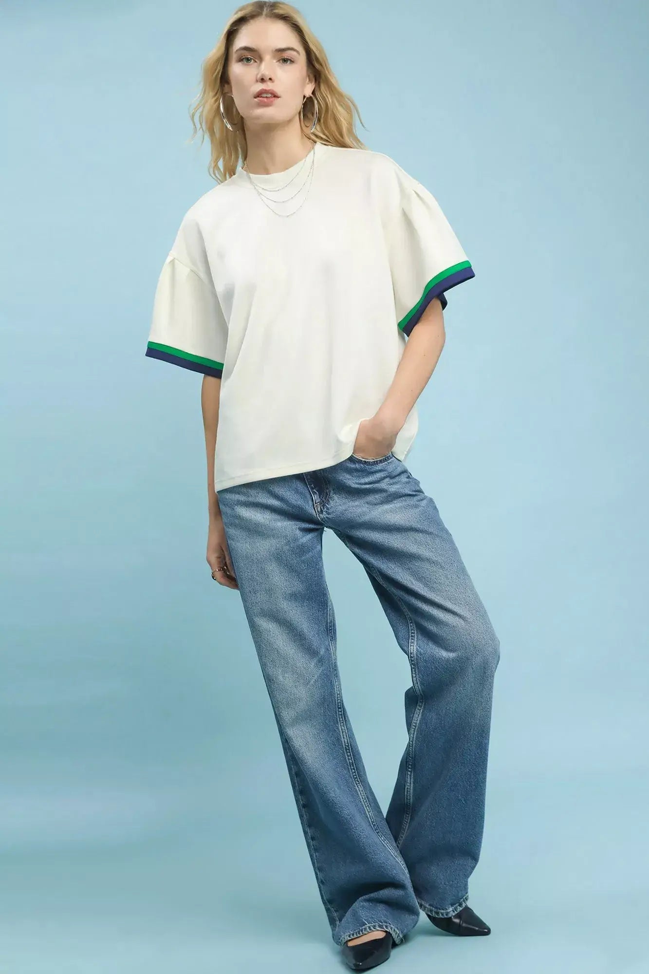 Umgee Contrast Trim Bell Sleeve Top - Trendsi - Flyclothing LLC