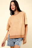 VERY J Round Neck Exposed Seam Slit T-Shirt - Trendsi