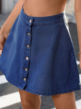 Button-Front A-Line Denim Skirt - Trendsi - Flyclothing LLC