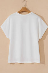 Floral Applique Notched Dolman Sleeve Top - Trendsi - Flyclothing LLC