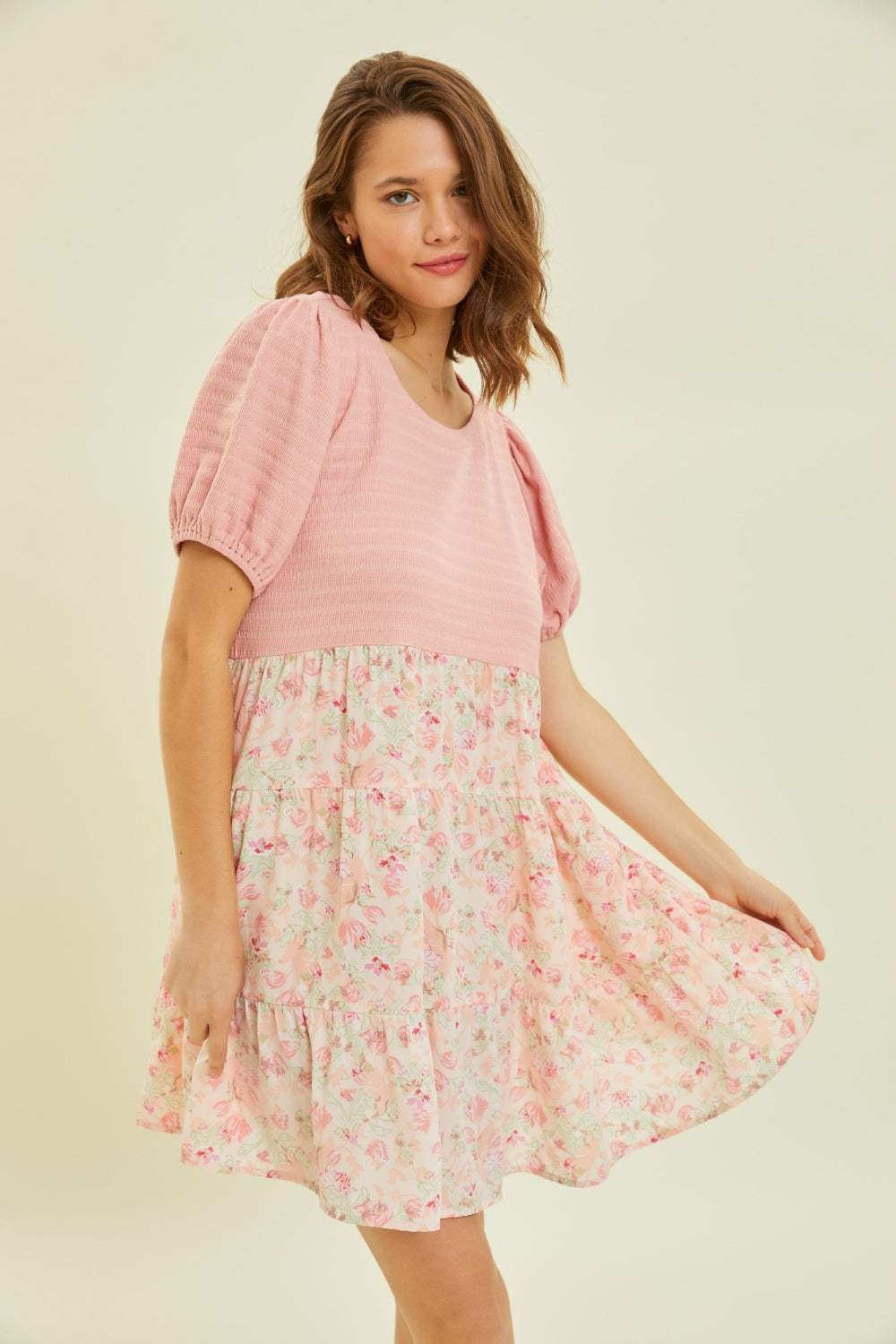 HEYSON Full Size Round Neck Floral Ruffle Hem Mini Dress - Trendsi - Flyclothing LLC