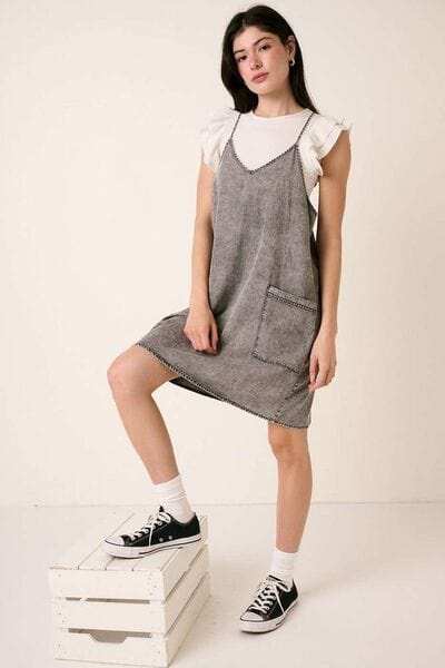 Mittoshop Washed Patch Pocket Mini Cami Denim Dress - Trendsi - Flyclothing LLC