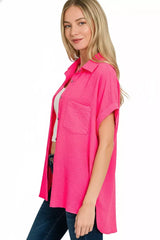 Zenana Woven Airflow Button Down Shirt - Trendsi - Flyclothing LLC