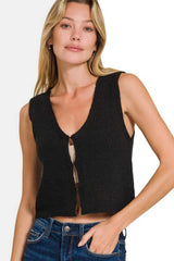 Zenana Hook and Eye Closure V-Neck Sweater Vest - Trendsi - Flyclothing LLC