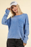 VERY J Mineral Washed Exposed Seam Sweater - Trendsi