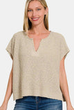 Zenana Short Sleeve Side Slit Sweater - Trendsi - Flyclothing LLC