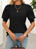 Mandy Mock Neck Puff Sleeve Sweater - Trendsi - Flyclothing LLC
