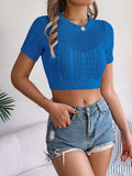 Cable Knit Openwork Round Neck Knit Top - Trendsi - Flyclothing LLC