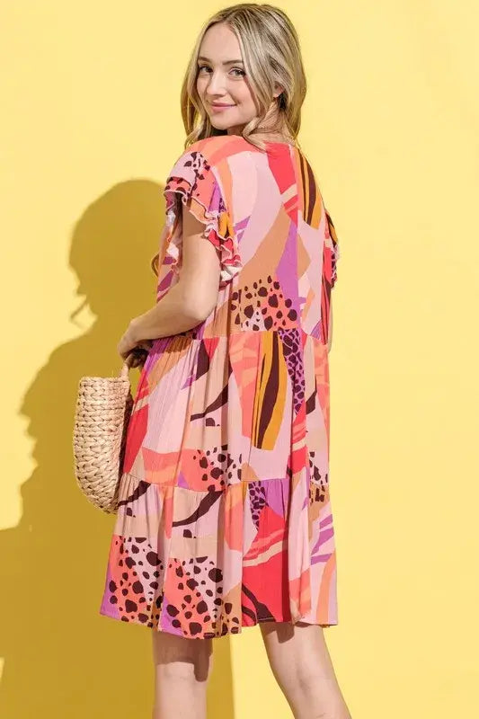 And The Why Printed Double Ruffles Sleeve Dress - Trendsi - Flyclothing LLC