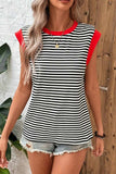 Striped Round Neck Cap Sleeve Top - Trendsi - Flyclothing LLC