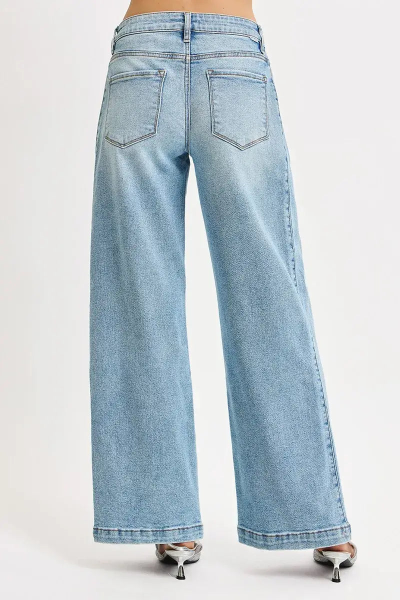 RISEN Mid Rise Wide Barrel Transferable Leg Snap Jeans - Trendsi - Flyclothing LLC