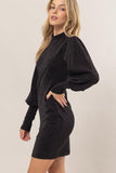 HYFVE Glitter Mock Neck Long Sleeve Mini Dress - Trendsi