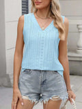 V-Neck Eyelet Knit Cami Tank Top - Trendsi - Flyclothing LLC