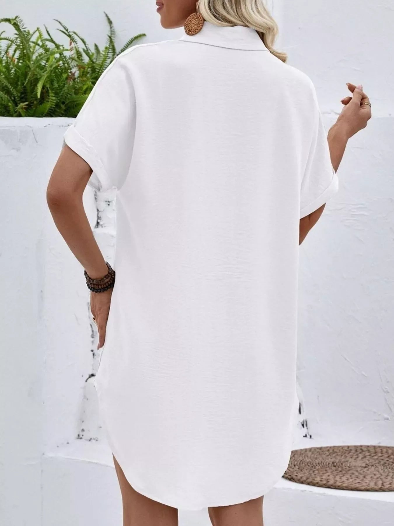 Relaxed Fit Button-Down Longline Shirt - Trendsi - Flyclothing LLC