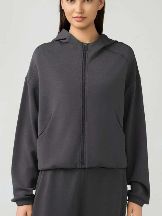 Zip Up Dropped Shouder Active Hooded - Trendsi - Flyclothing LLC