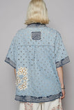 POL Distressed Button Up Half Sleeve Denim Shirt - Trendsi