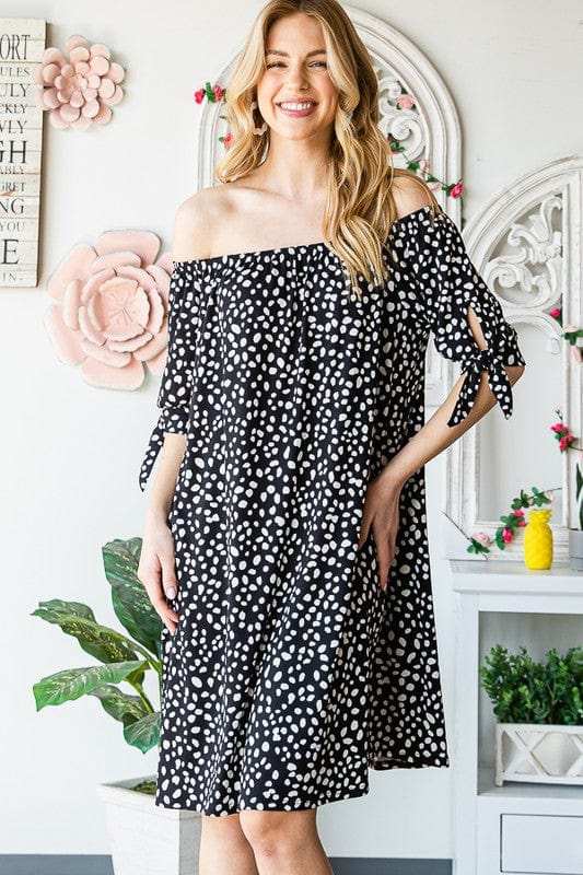 Heimish Full Size Short Sleeve Off Shoulder Animal Mini Dress Plus Size - Trendsi - Flyclothing LLC