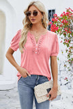 Frill Notched Short Sleeve Blouse - Trendsi - Flyclothing LLC