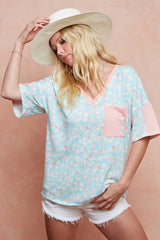 BiBi Multi Color Leopard Printed French Terry T-Shirt - Trendsi - Flyclothing LLC