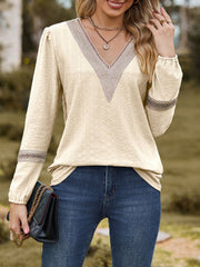 V-Neck Long Sleeve Blouse - Trendsi