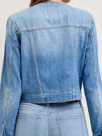 Snap Down Dropped Cargo Denim Jacket - Trendsi - Flyclothing LLC