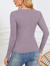 Notched Long Sleeve T-Shirt - Trendsi - Flyclothing LLC