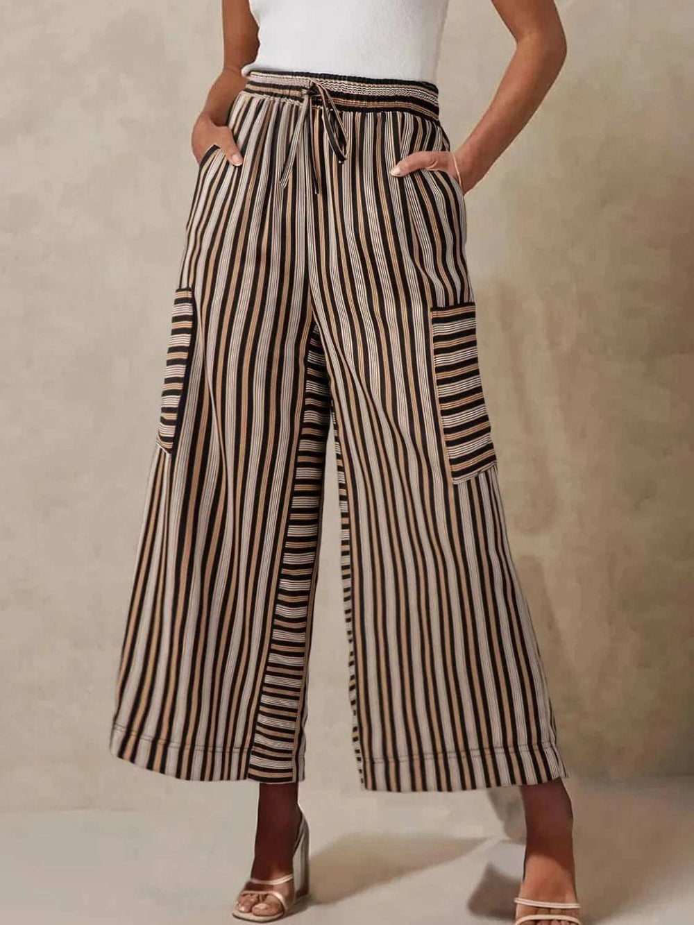 Contrast Striped Wide leg Pants - Trendsi - Flyclothing LLC