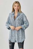 RISEN Distressed Raw Hem Denim Shirt - Trendsi - Flyclothing LLC