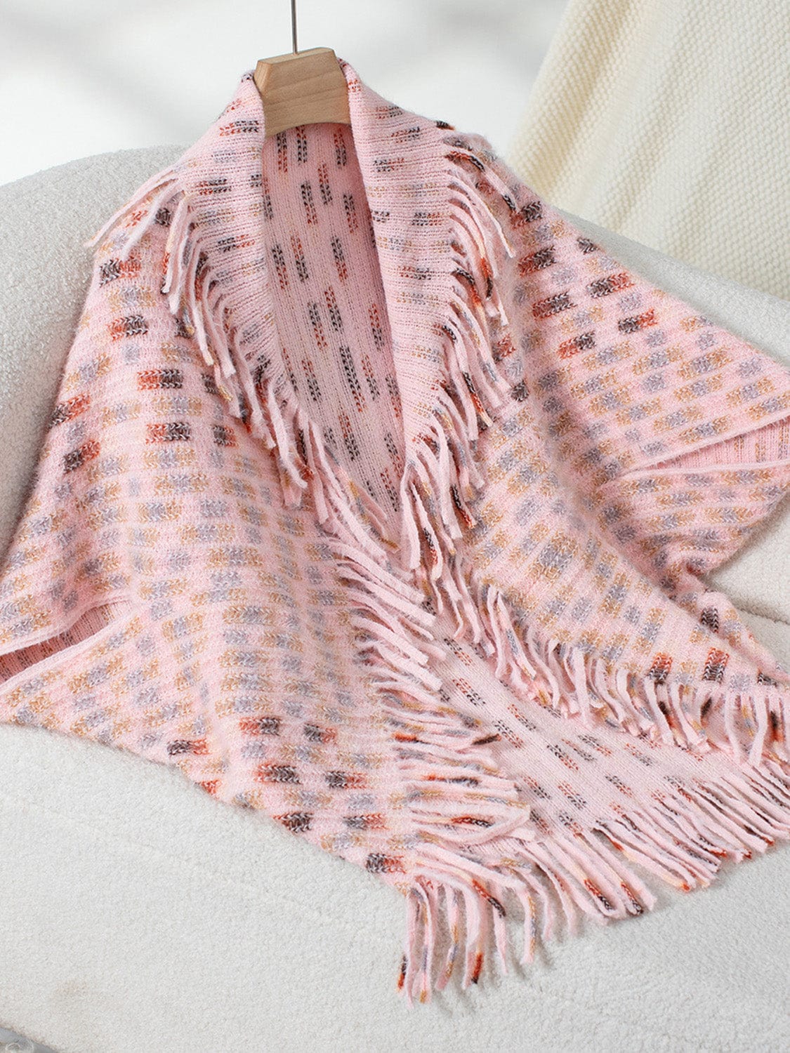 Fringe Open Front Half Sleeve Poncho - Trendsi