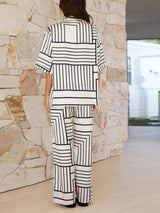 Button Down Half Sleeve Top and Pants Set - Trendsi - Flyclothing LLC