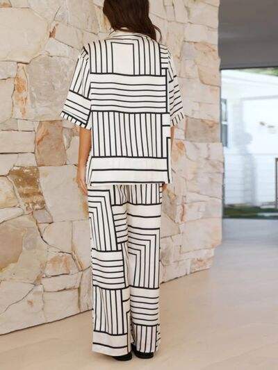 Button Down Half Sleeve Top and Pants Set - Trendsi - Flyclothing LLC