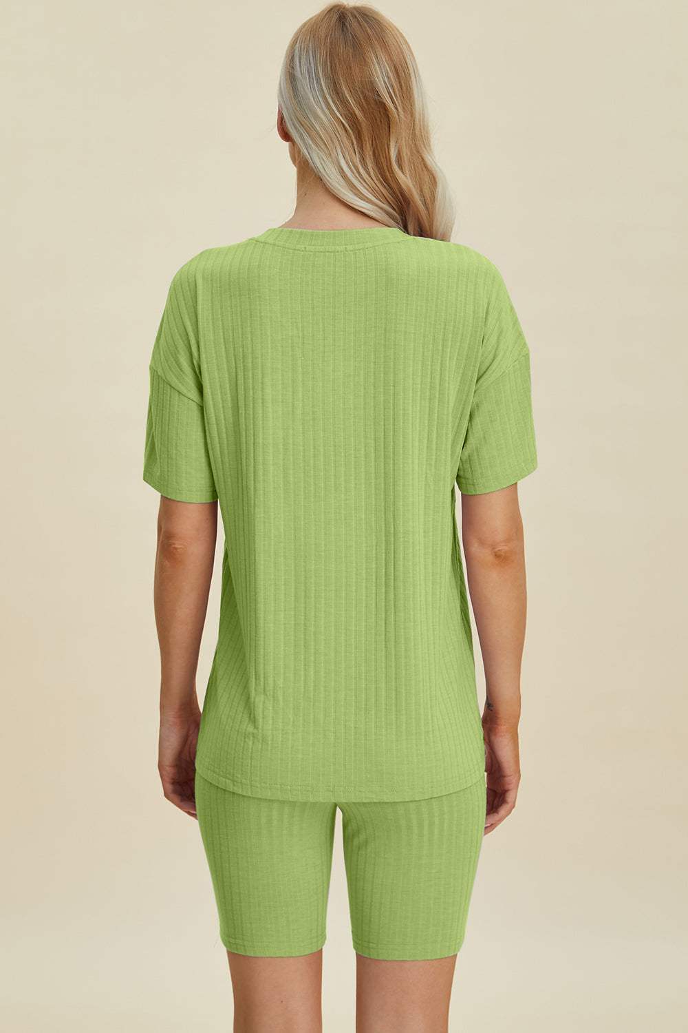 Basic Bae Full Size Ribbed V-Neck Short Sleeve Top and Shorts Set - Trendsi - Flyclothing LLC