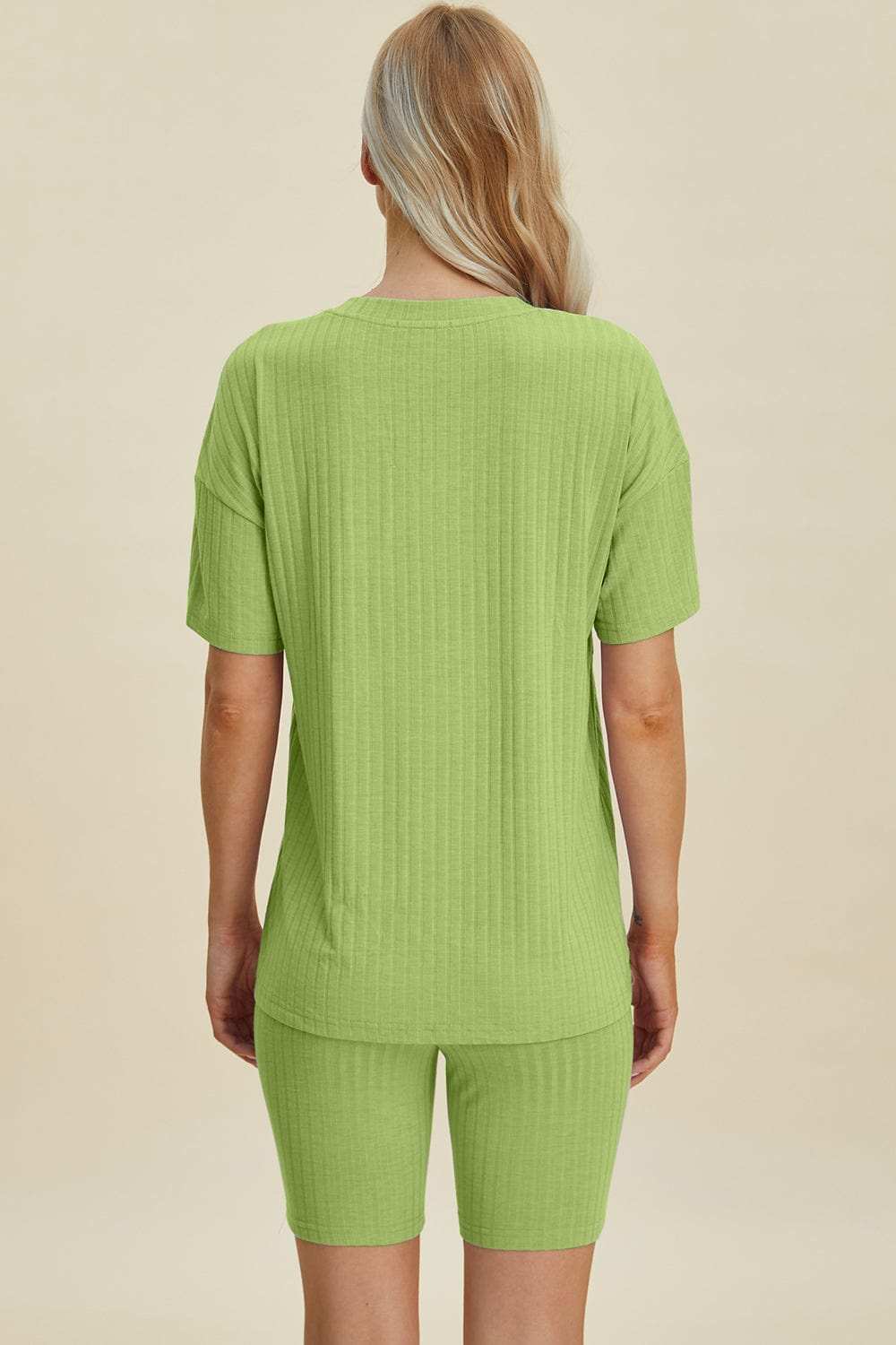 Basic Bae Full Size Ribbed V-Neck Short Sleeve Top and Shorts Set - Trendsi - Flyclothing LLC