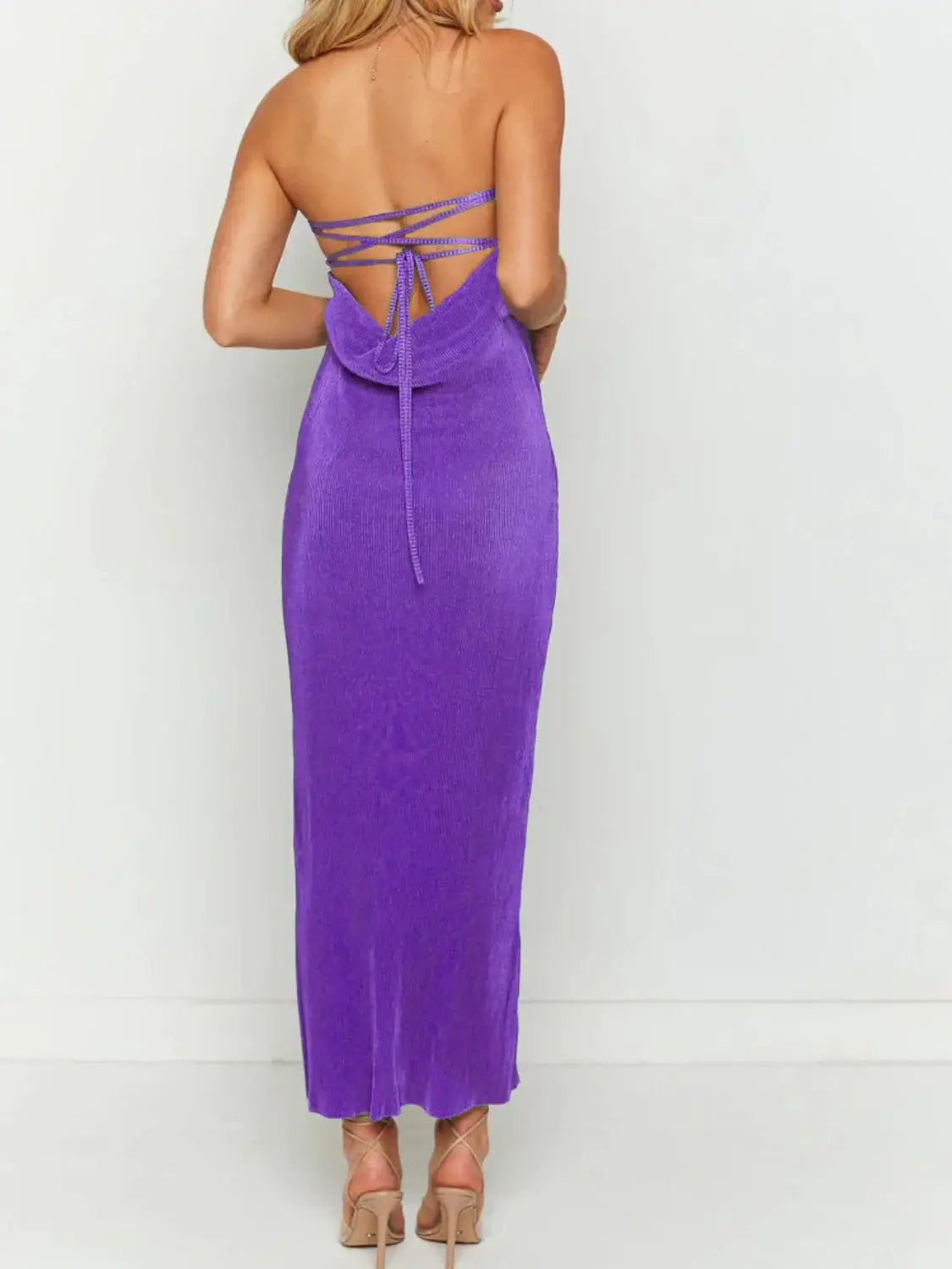 Lace-Up Back Tube Maxi Dress - Trendsi - Flyclothing LLC