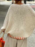 Star V-Neck Long Sleeve Oversize Sweater - Trendsi