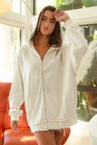 BiBi Waffle Thermal And Terry Mix Washed Zip Up Hoodie - Trendsi - Flyclothing LLC